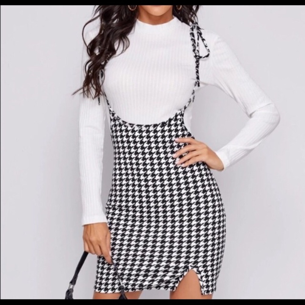 Overall dress black white color